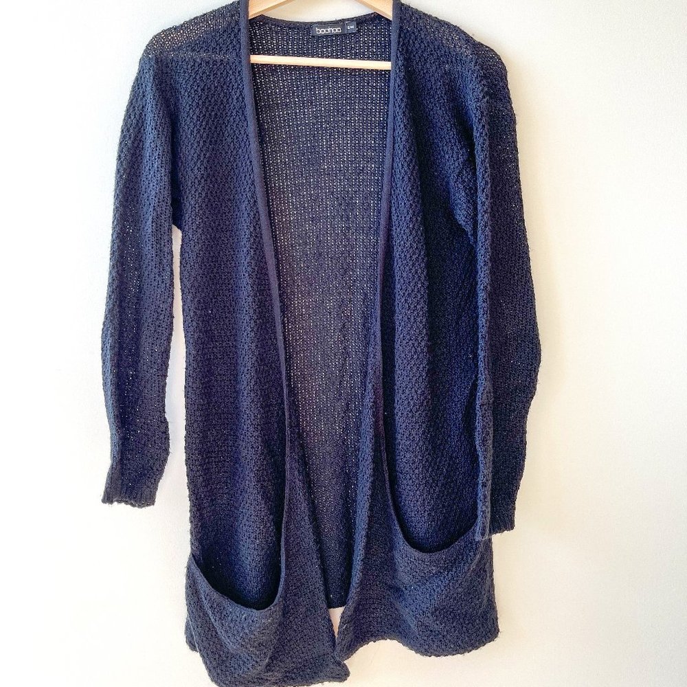 Boohoo Knit Cardigan Black Long Small Pockets